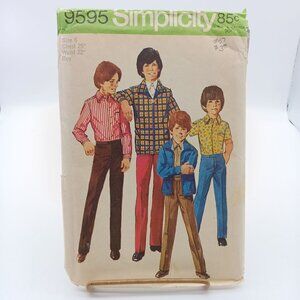 UNCUT Vintage Sewing PATTERN Simplicity 9595, Boys 1970s Jacket Shirt and Pants